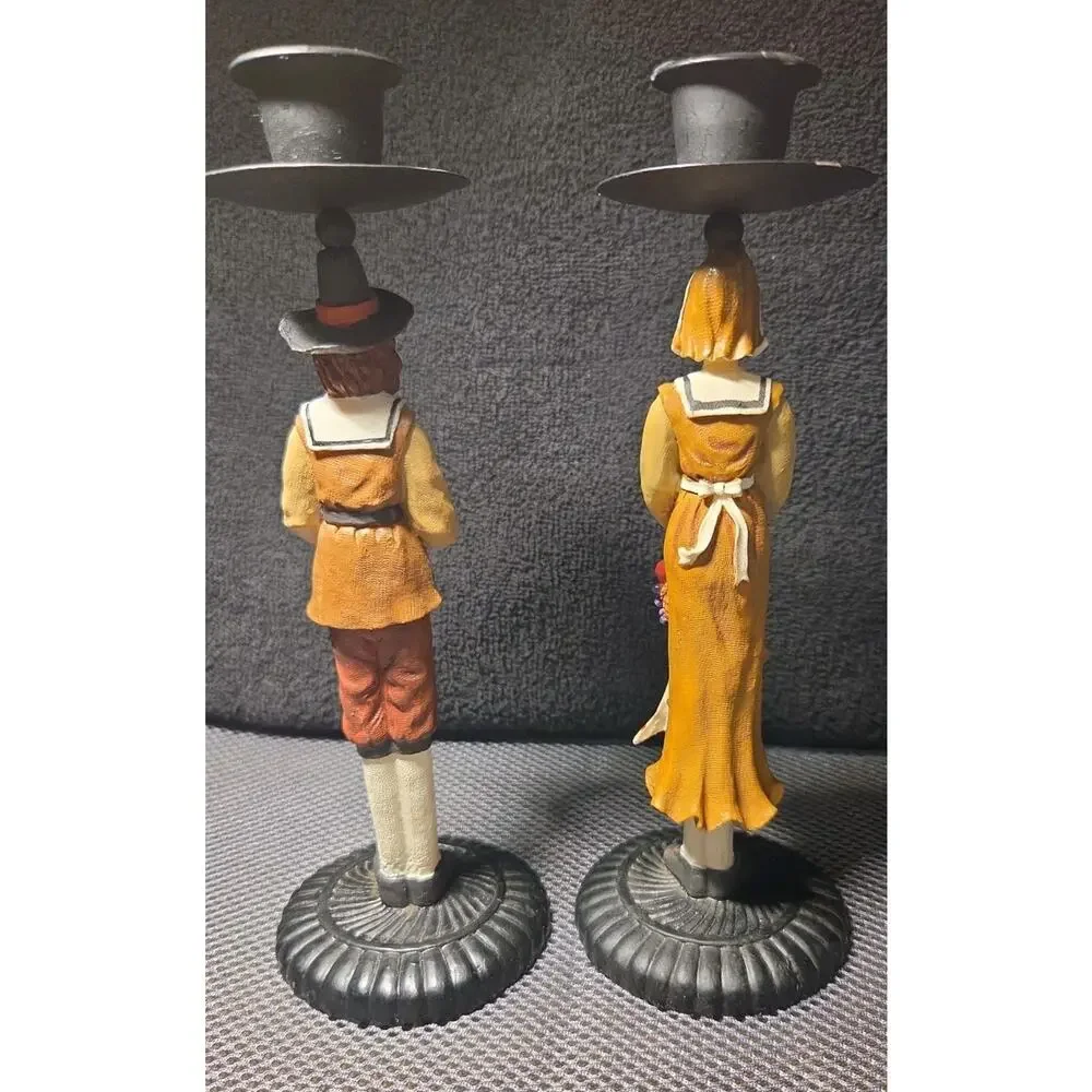 vintage Thanksgiving pilgrim couple candle holders 8.5